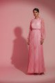 French Chiffon Dress with Elegant Hand Made Embroidery on the Waist Pink Manone Couture