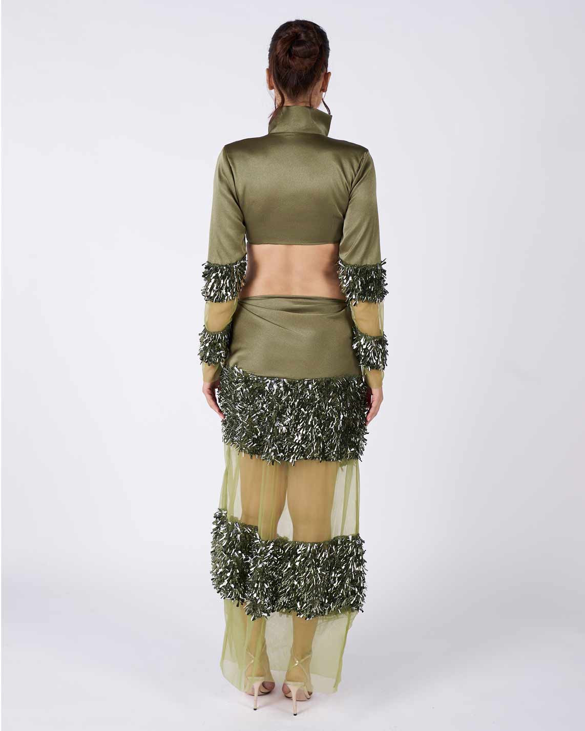 CACTUS - Green Sequin Cut out Maxi Dress - MANONE COUTURE CACTUS - Green Sequin Cut out Maxi Dress - MANONE COUTURE