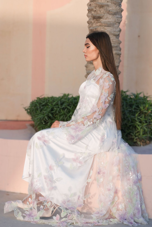 Violet Shade Abaya French Tulle - BLOSSOM Collection