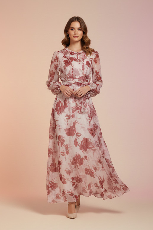 REVE Collection Shiffon Dress with Hand Made Embroidery