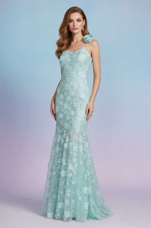 REVE Collection Shiffon Dress with Flowers Light Green