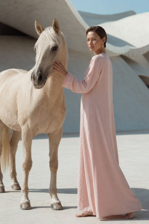 Pastel Peach Abaya with Lace