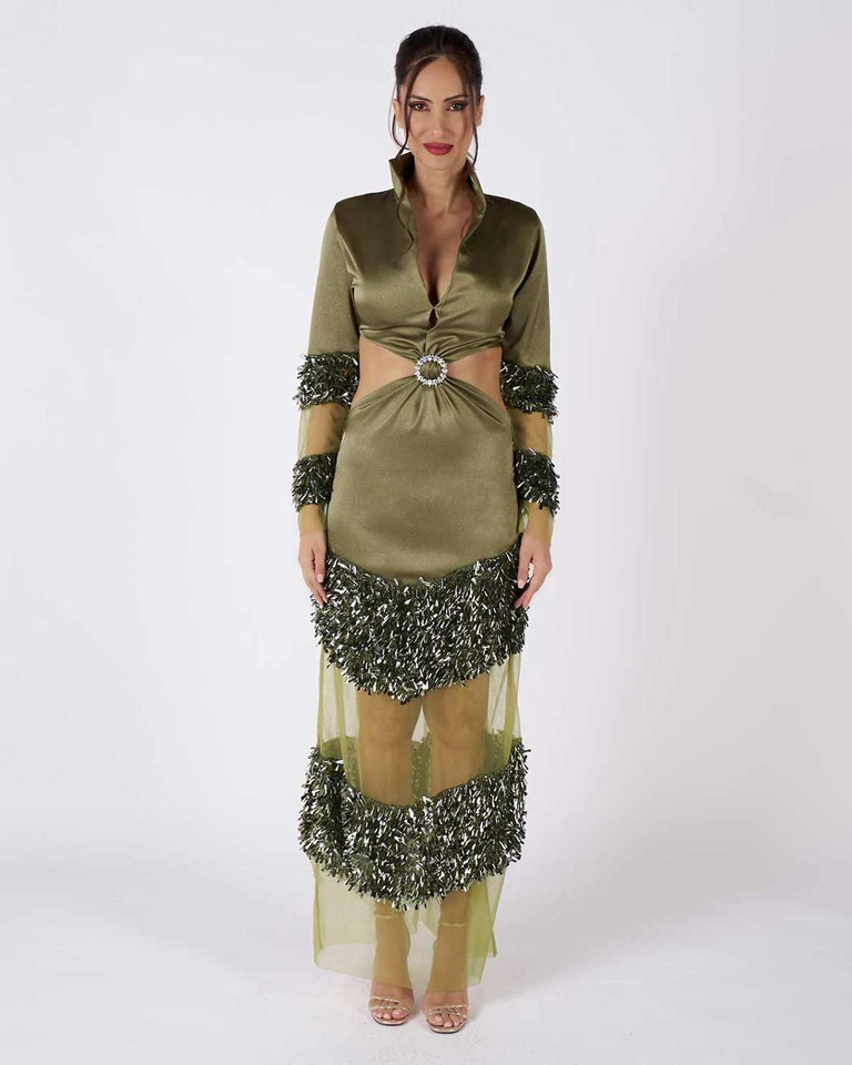CACTUS - Green Sequin Cut out Maxi Dress