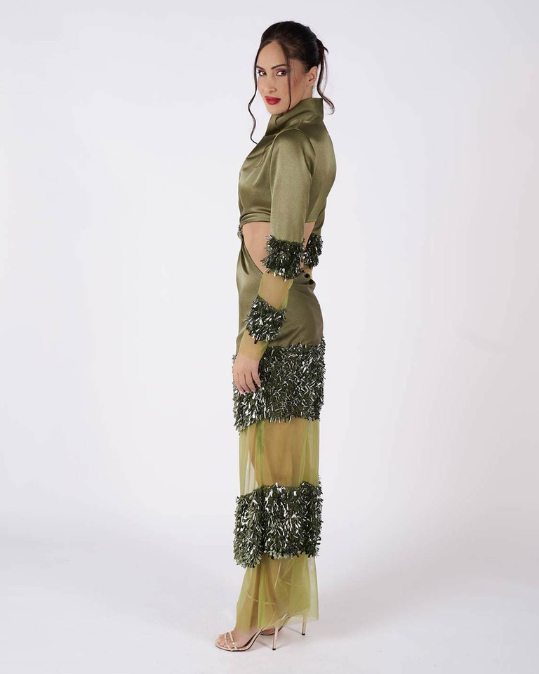 CACTUS - Green Sequin Cut out Maxi Dress
