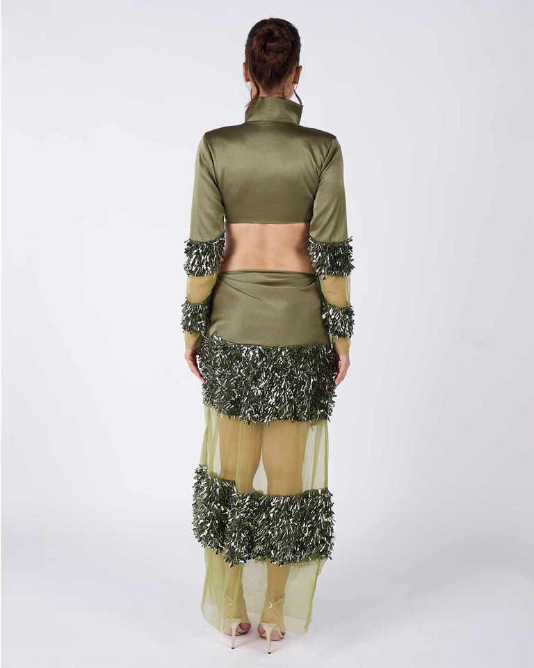 CACTUS - Green Sequin Cut out Maxi Dress