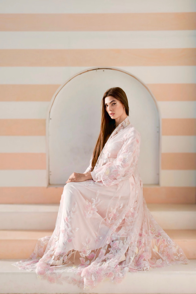 Pink Shade Abaya French Tulle - BLOSSOM Collection