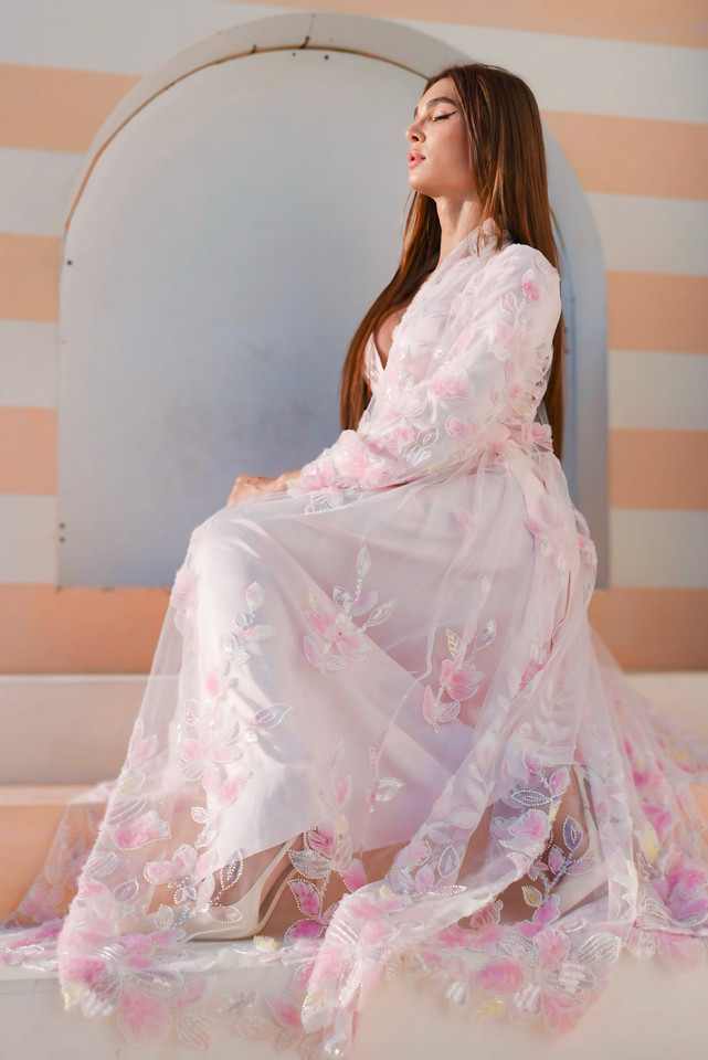 Pink Shade Abaya French Tulle - BLOSSOM Collection