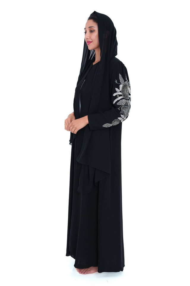 Elegant Black Abaya with Exquisite Sleeve Embroidery