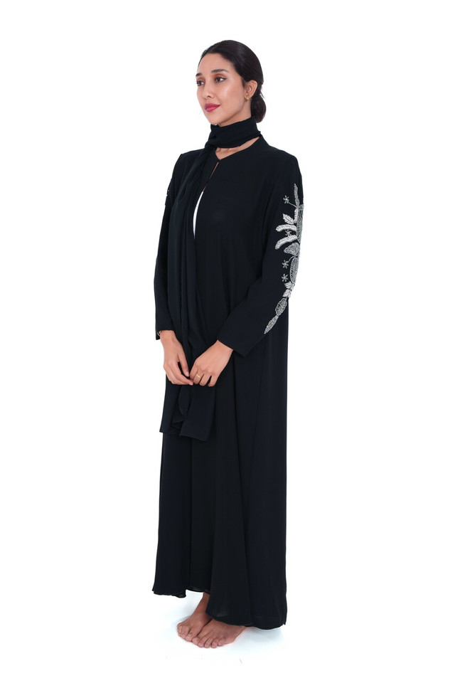 Elegant Black Abaya with Exquisite Sleeve Embroidery