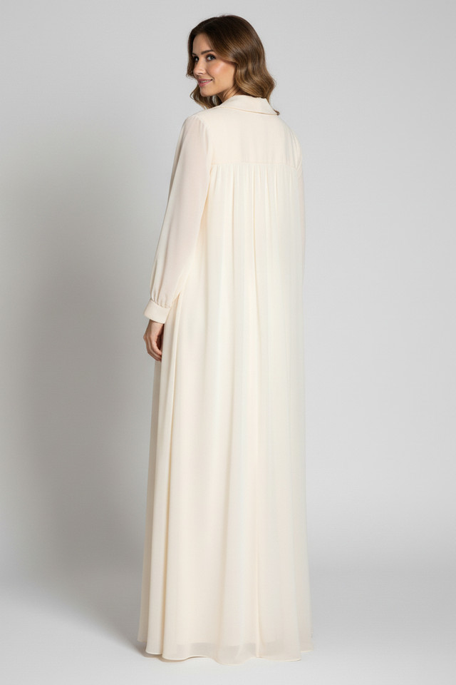 REVE Collection Shiffon Abaya & Dress with Hand Made Embroidery Offwhite