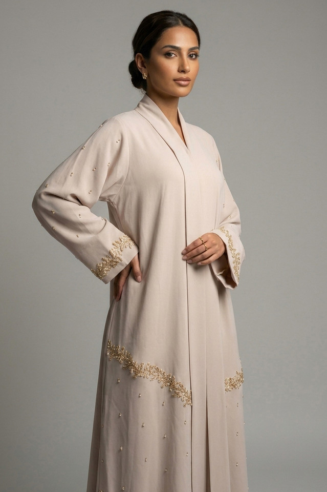 Beige Abaya with Handmade Embroidery
