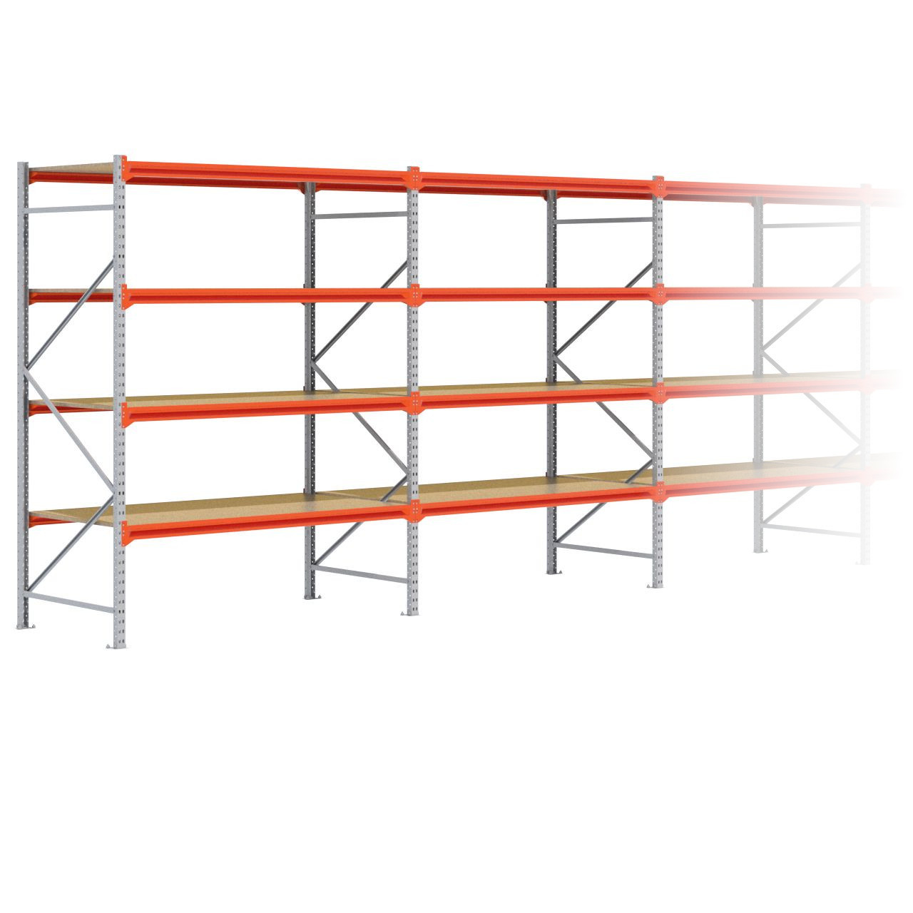 Grootvakstelling 2.500 mm x 7.700 mm x 1.000 mm (HxLxD) - 4 niveaus GALVA