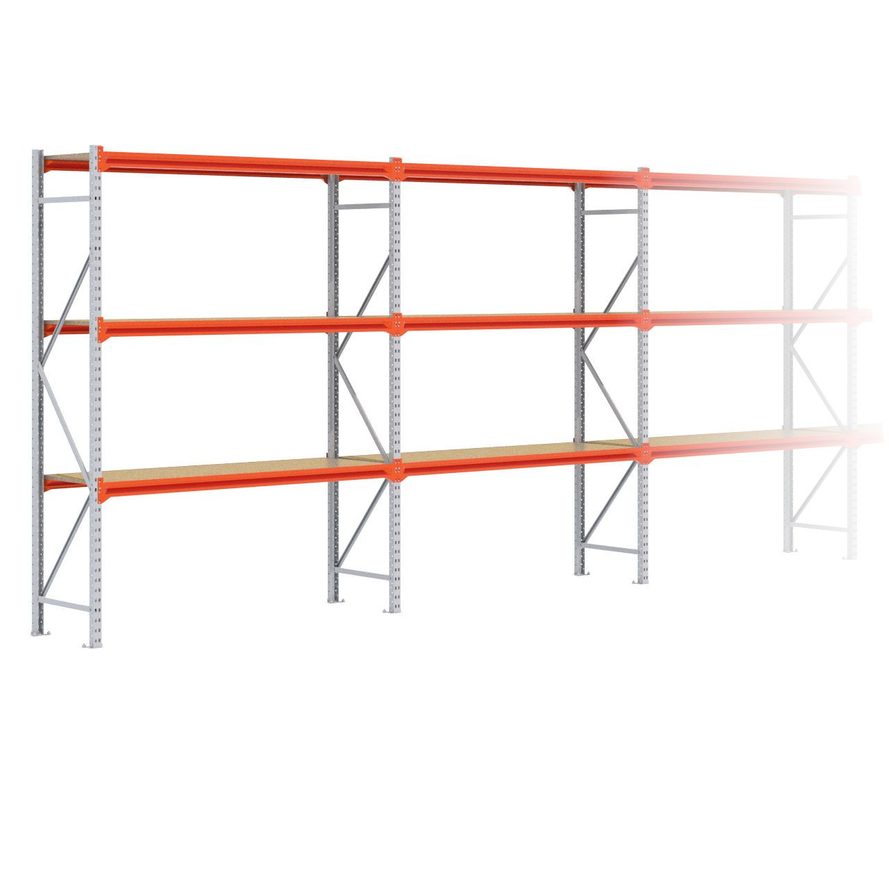 Grootvakstelling 2.500 mm x 9.600 mm x 600 mm (HxLxD) - 3 niveaus GALVA