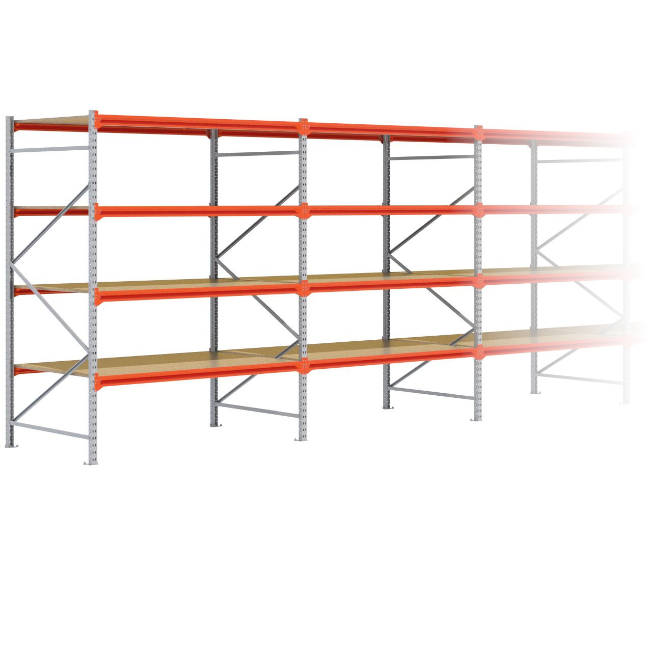 Grootvakstelling 2.500 mm x 13.400 mm x 1.200 mm (HxLxD) - 4 niveaus GALVA