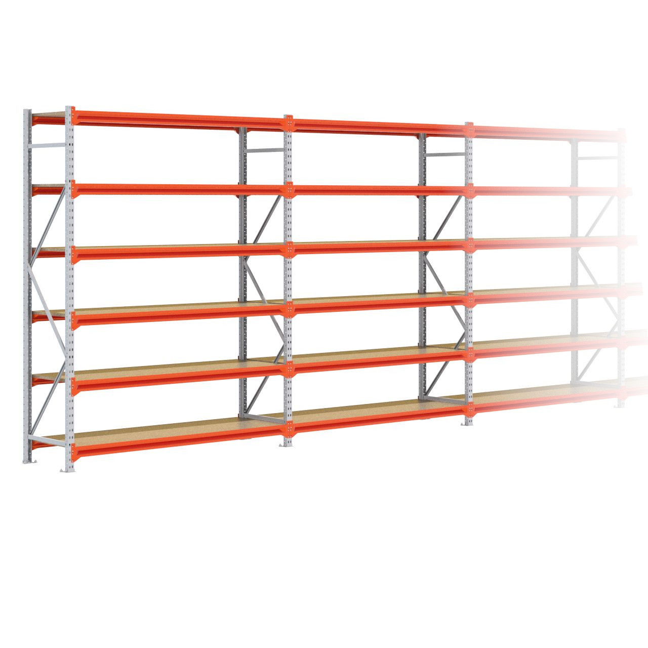 Grootvakstelling 2.500 mm x 13.400 mm x 600 mm (HxLxD) - 6 niveaus GALVA