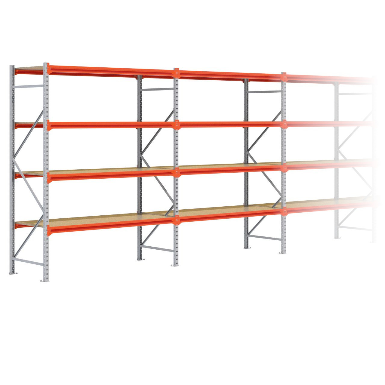 Grootvakstelling 2.500 mm x 15.300 mm x 800 mm (HxLxD) - 4 niveaus GALVA
