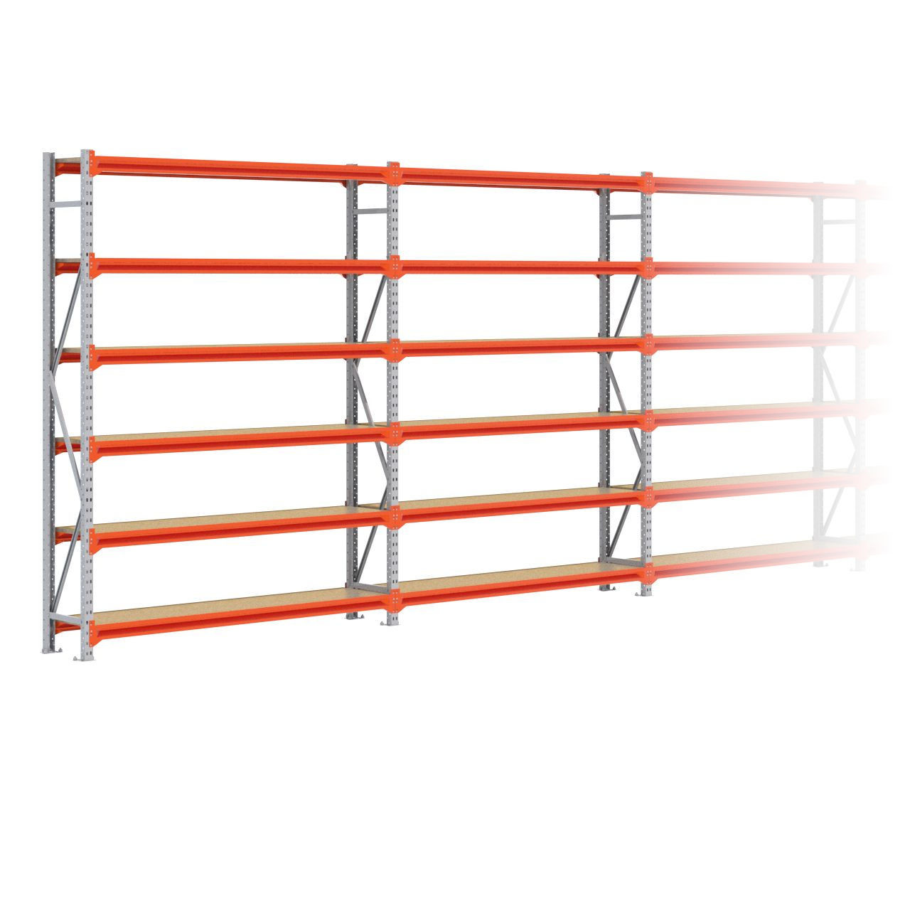 Grootvakstelling 2.500 mm x 15.300 mm x 400 mm (HxLxD) - 6 niveaus GALVA