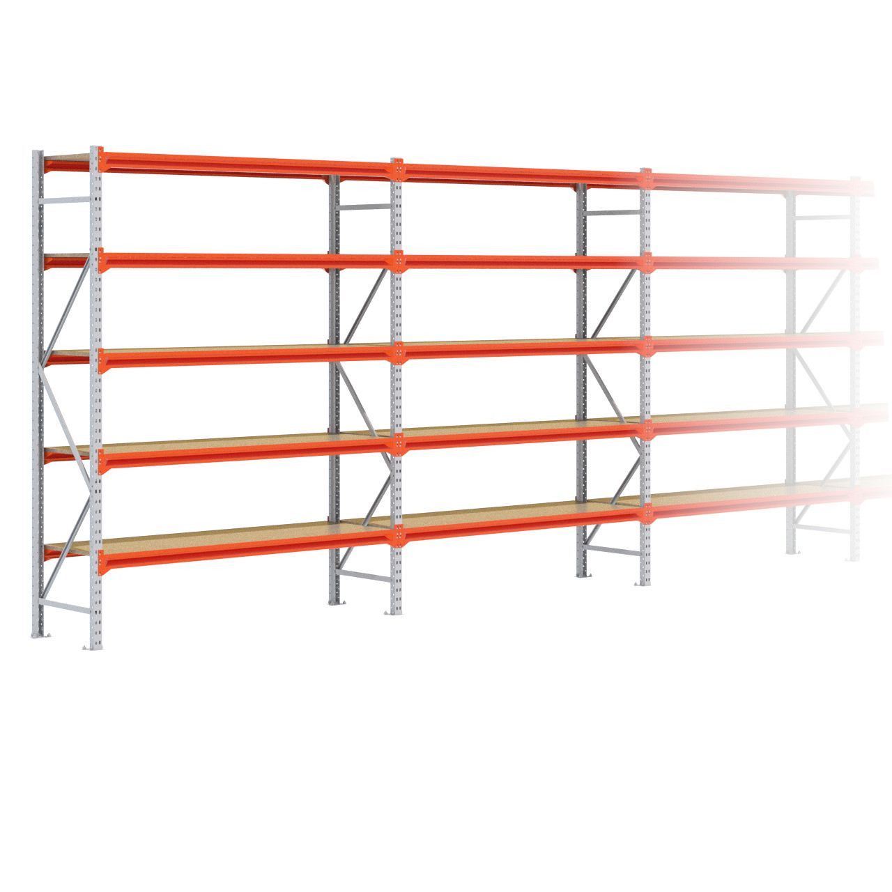 Grootvakstelling 2.500 mm x 15.300 mm x 600 mm (HxLxD) - 5 niveaus GALVA