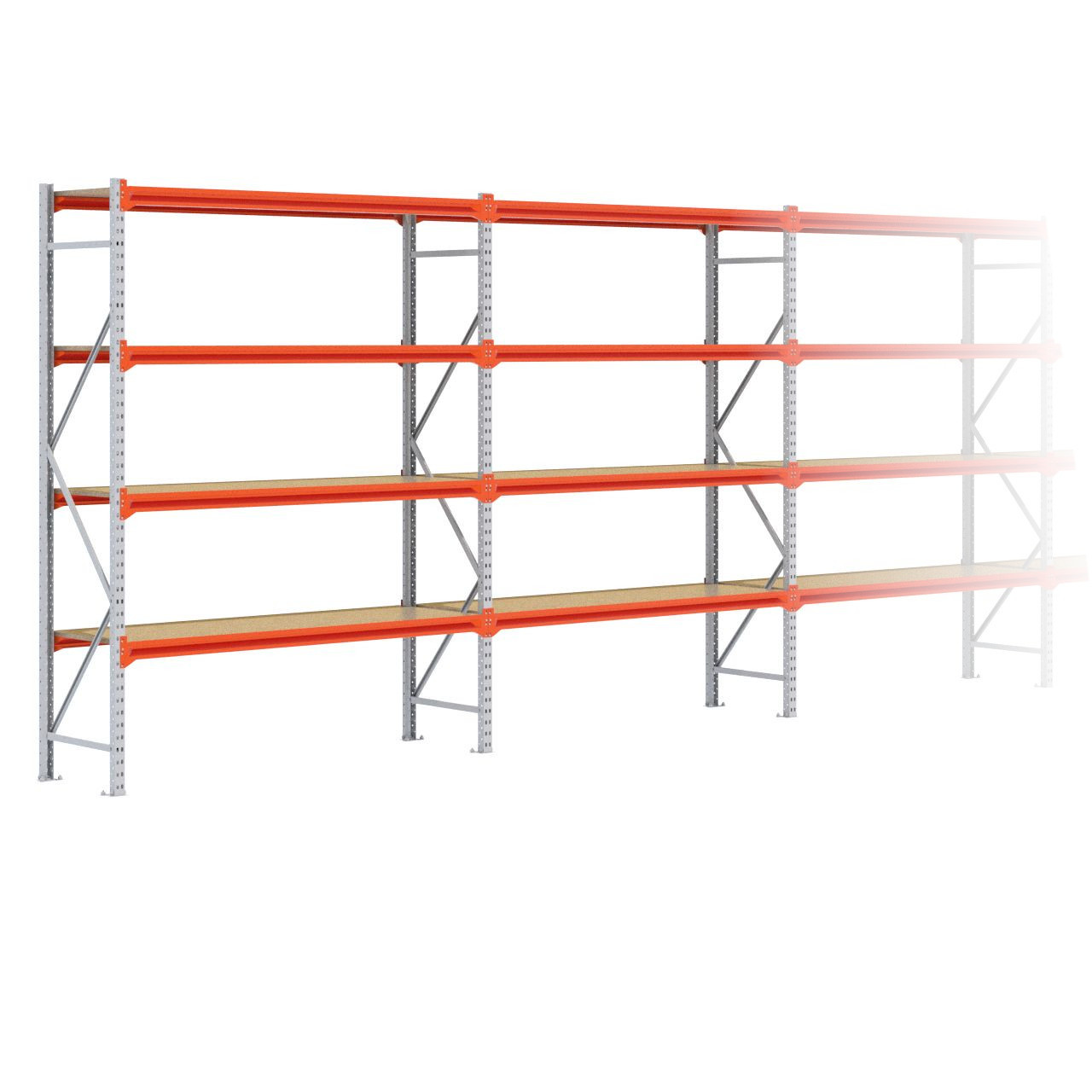 Grootvakstelling 2.500 mm x 17.200 mm x 600 mm (HxLxD) - 4 niveaus GALVA