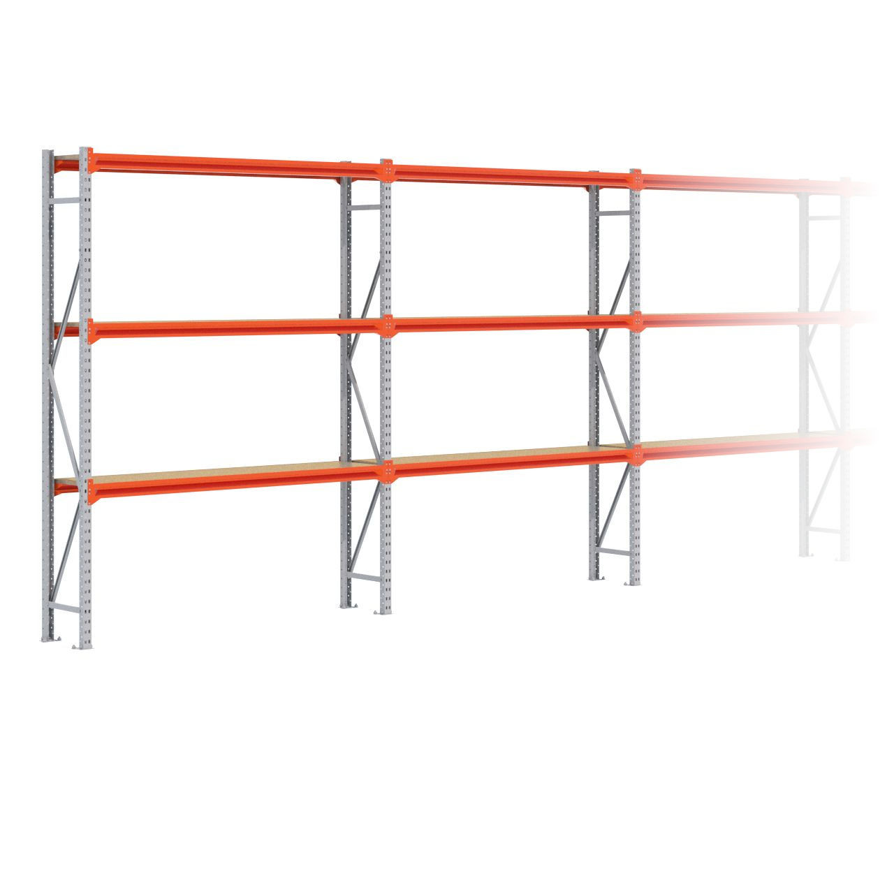 Grootvakstelling 2.500 mm x 19.100 mm x 400 mm (HxLxD) - 3 niveaus GALVA