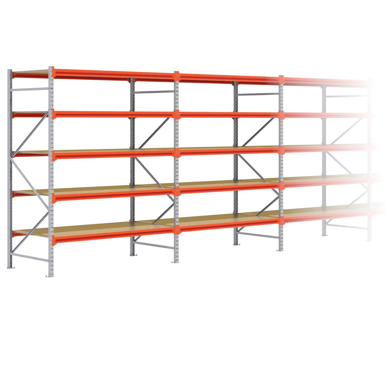 Grootvakstelling 2.500 mm x 19.100 mm x 1.000 mm (HxLxD) - 5 niveaus GALVA