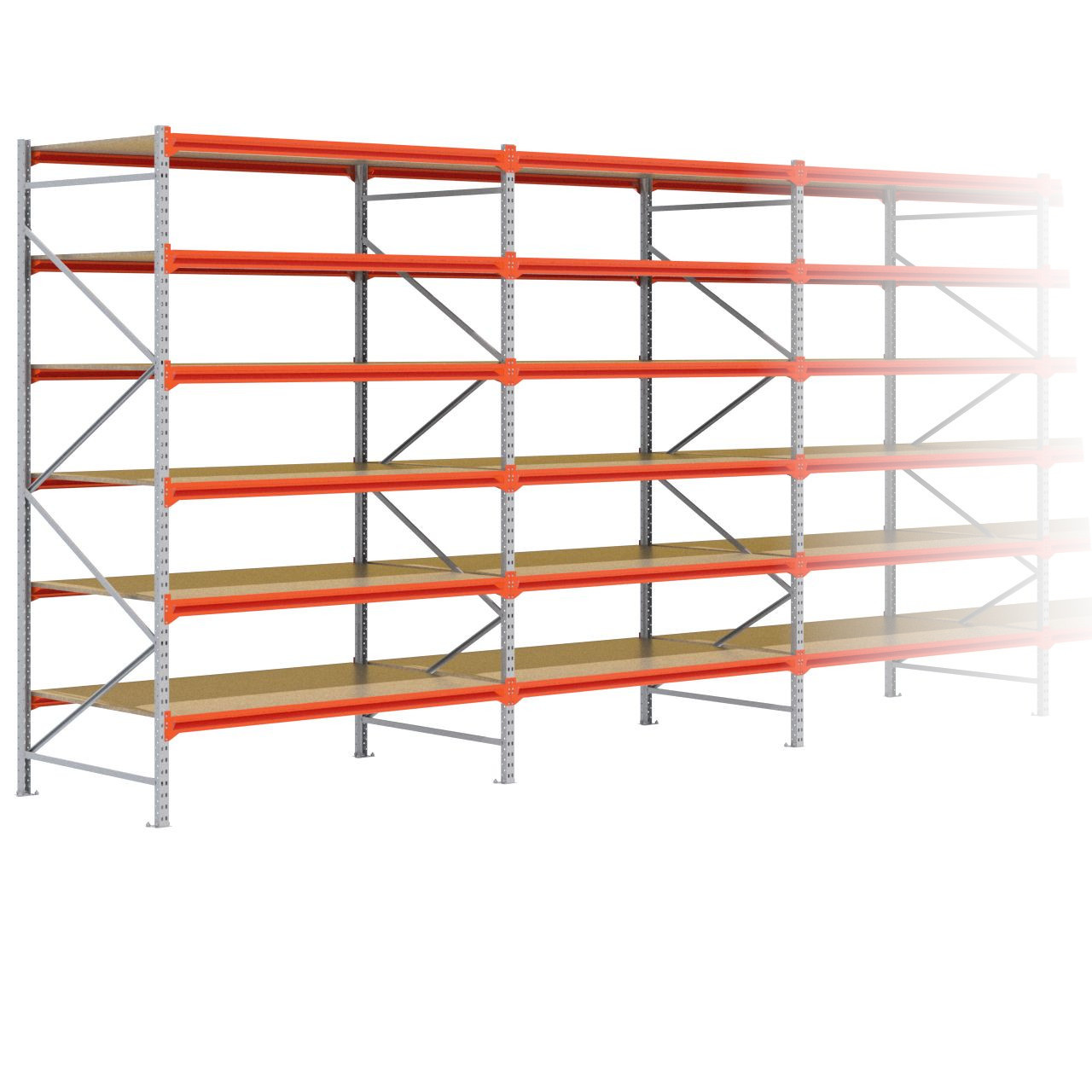 Grootvakstelling 3.000 mm x 7.700 mm x 1.200 mm (HxLxD) - 6 niveaus GALVA