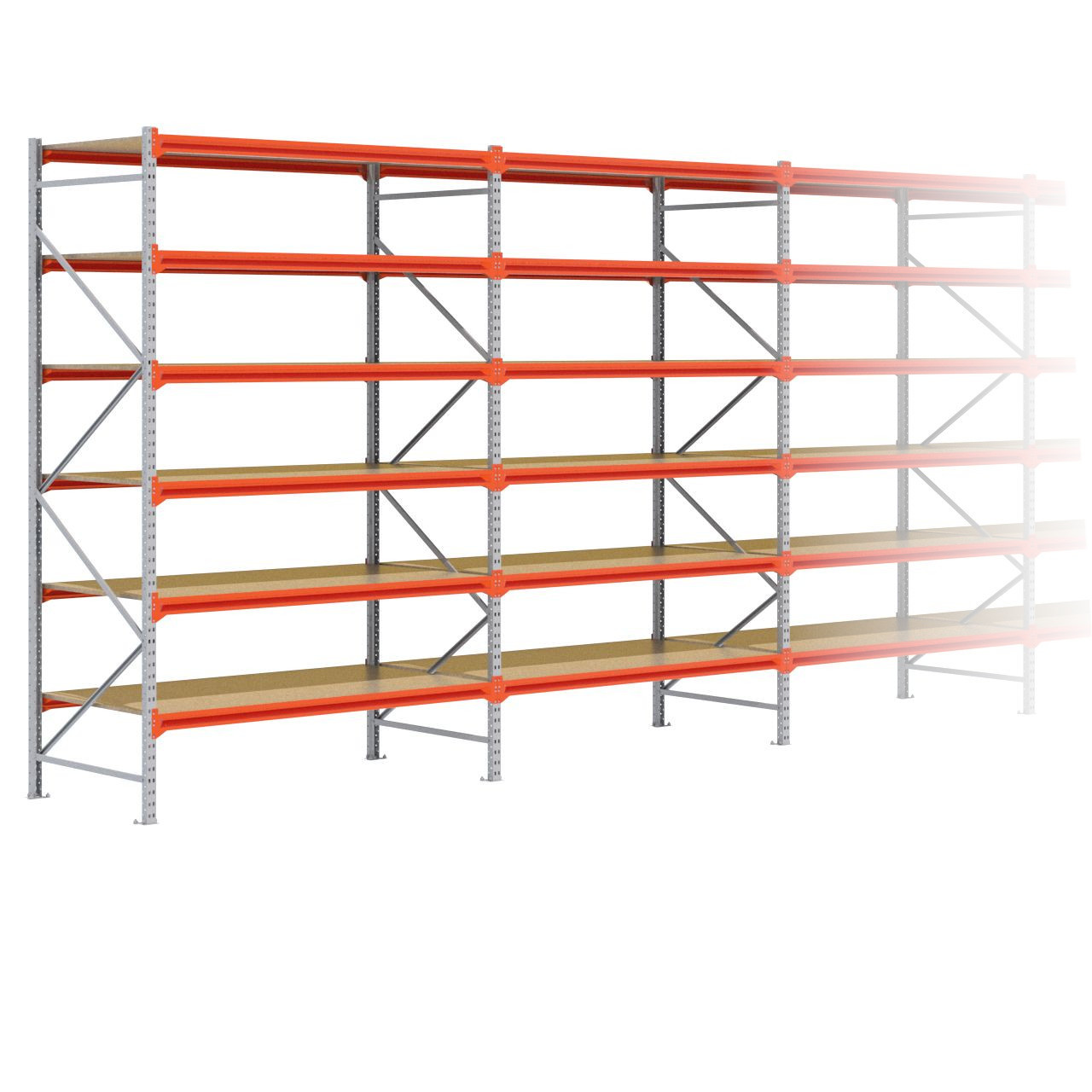 Grootvakstelling 3.000 mm x 9.600 mm x 1.000 mm (HxLxD) - 6 niveaus GALVA