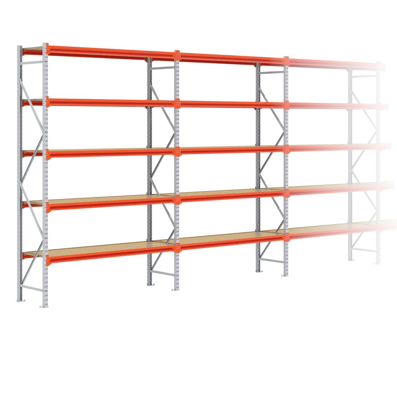 Grootvakstelling 3.000 mm x 9.600 mm x 600 mm (HxLxD) - 5 niveaus GALVA