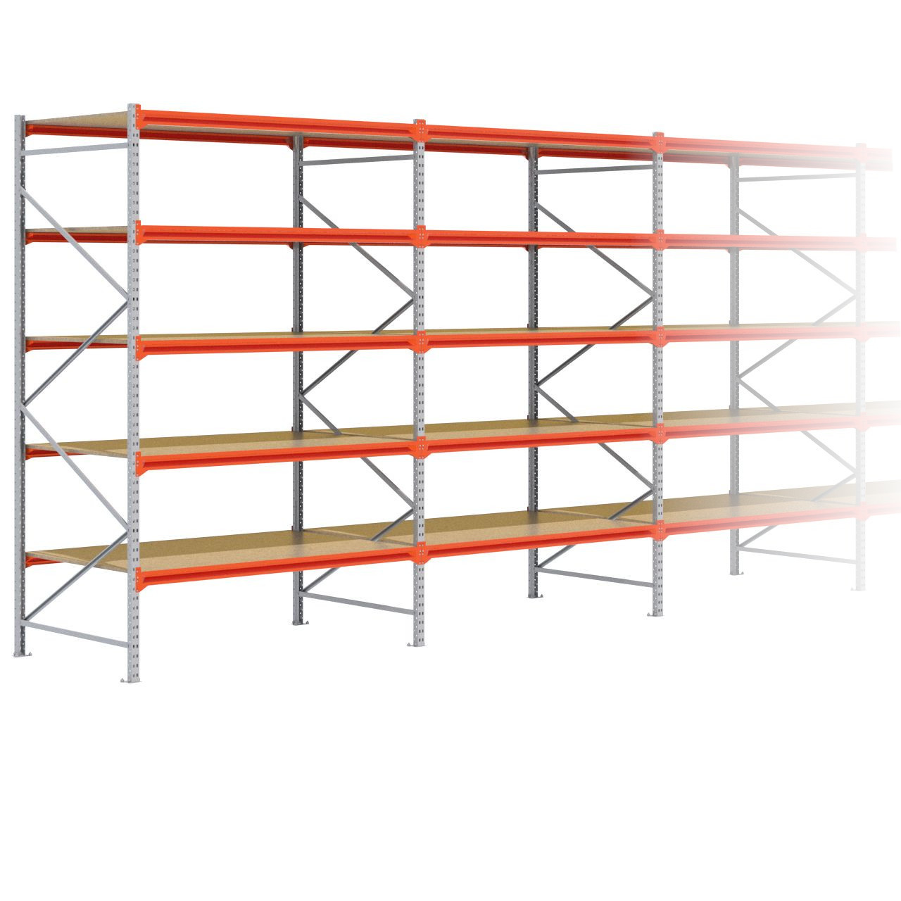 Grootvakstelling 3.000 mm x 9.600 mm x 1.200 mm (HxLxD) - 5 niveaus GALVA
