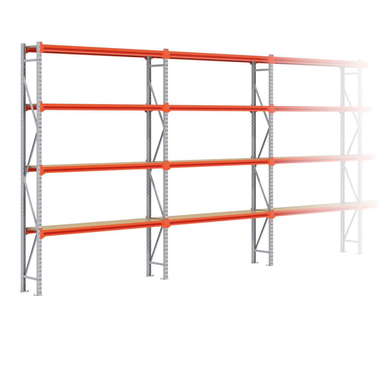 Grootvakstelling 3.000 mm x 11.500 mm x 400 mm (HxLxD) - 4 niveaus GALVA