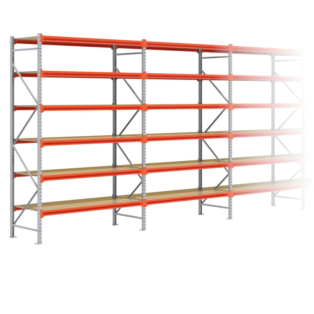 Grootvakstelling 3.000 mm x 13.400 mm x 800 mm (HxLxD) - 6 niveaus GALVA