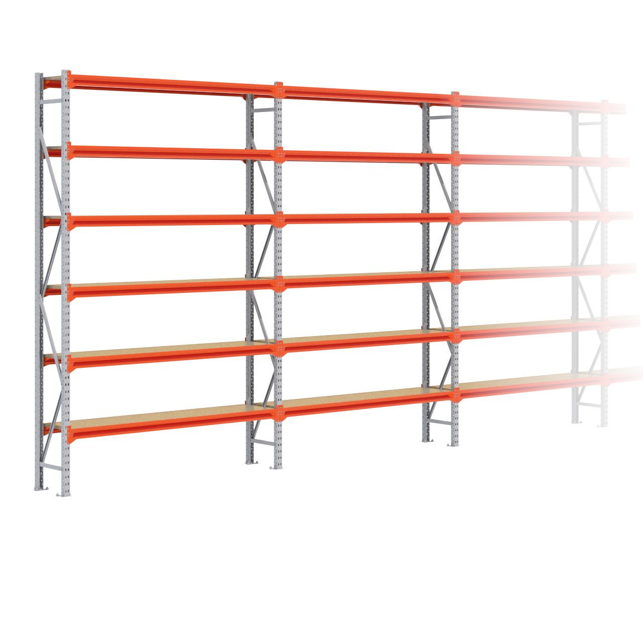 Grootvakstelling 3.000 mm x 13.400 mm x 400 mm (HxLxD) - 6 niveaus GALVA