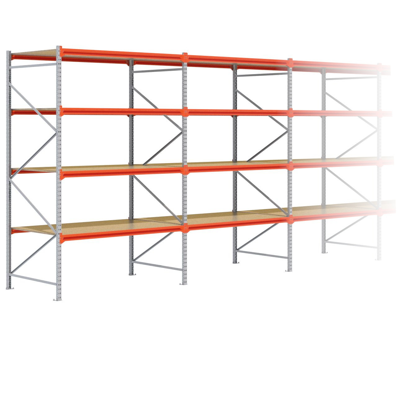 Grootvakstelling 3.000 mm x 13.400 mm x 1.200 mm (HxLxD) - 4 niveaus GALVA
