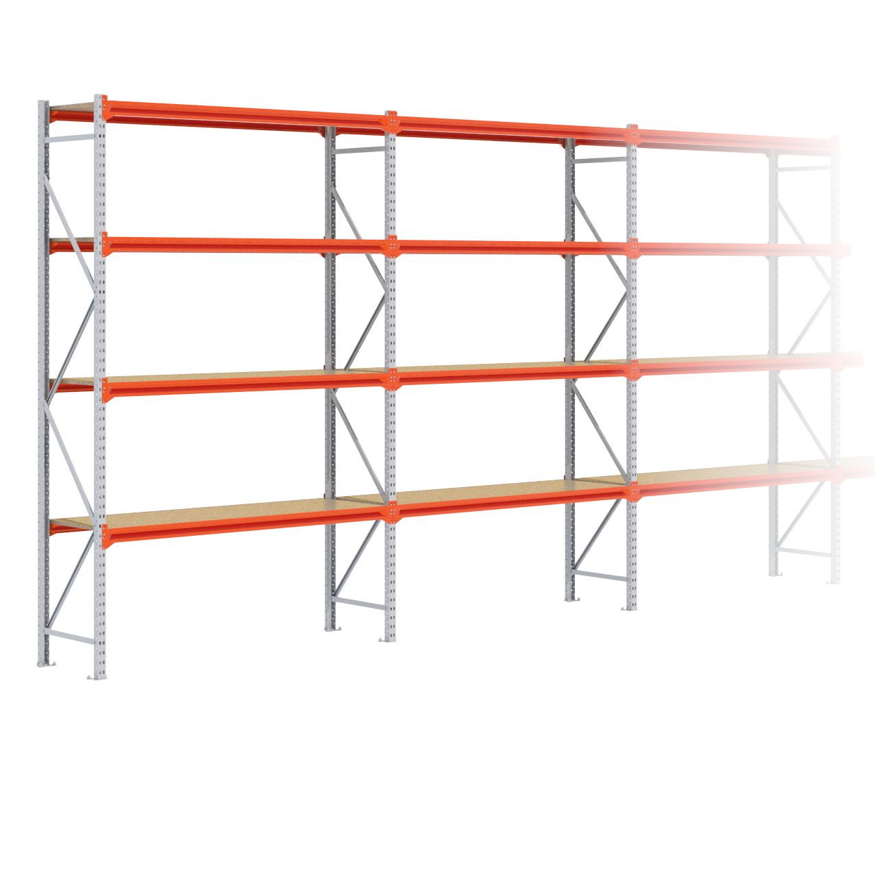 Grootvakstelling 3.000 mm x 13.400 mm x 600 mm (HxLxD) - 4 niveaus GALVA