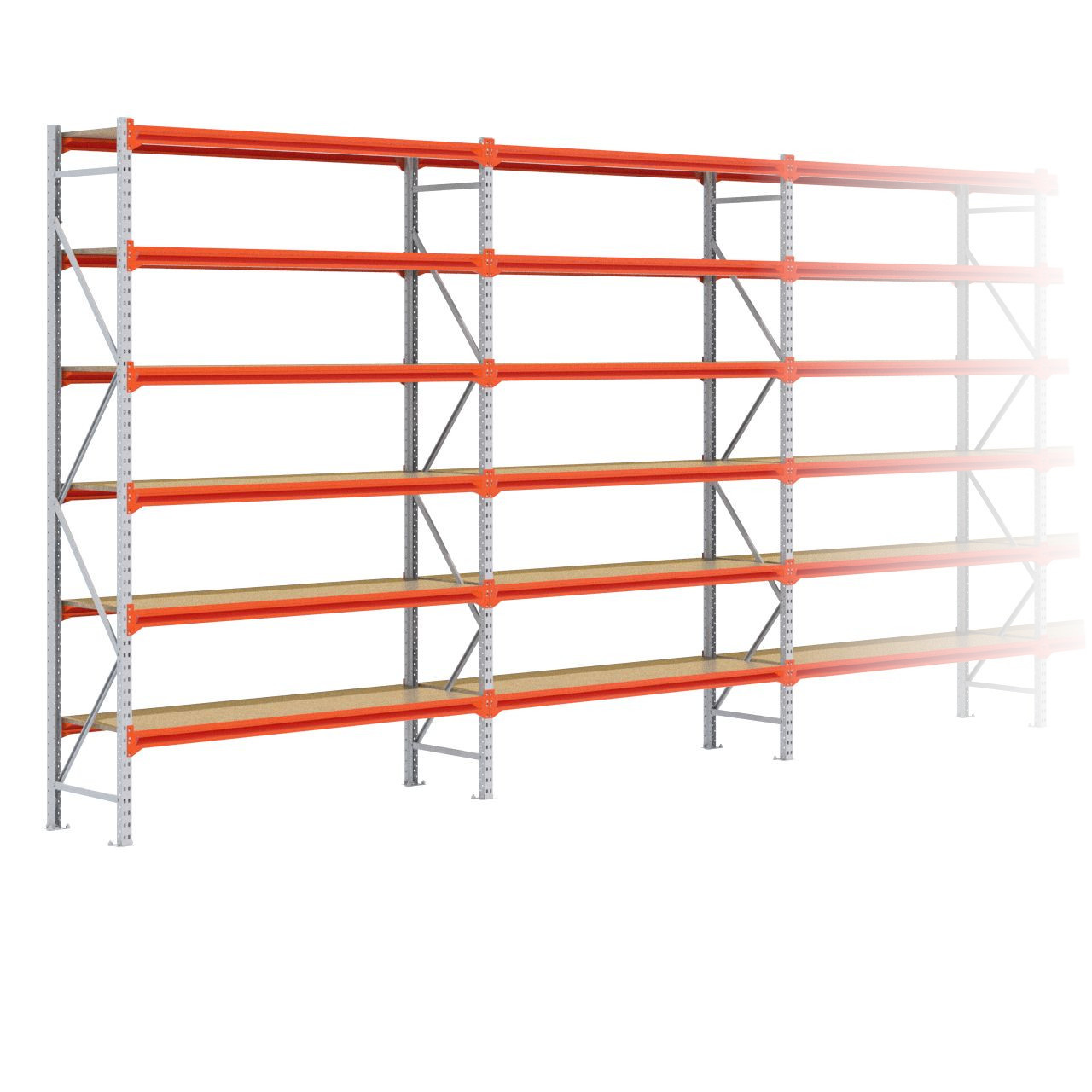 Grootvakstelling 3.000 mm x 13.400 mm x 600 mm (HxLxD) - 6 niveaus GALVA