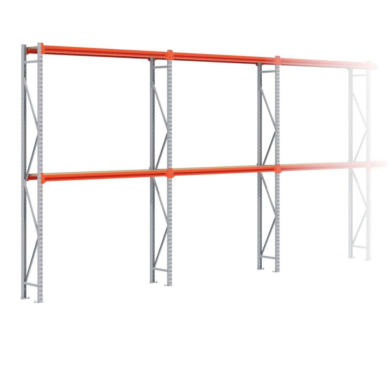 Grootvakstelling 3.000 mm x 15.300 mm x 400 mm (HxLxD) - 2 niveaus GALVA