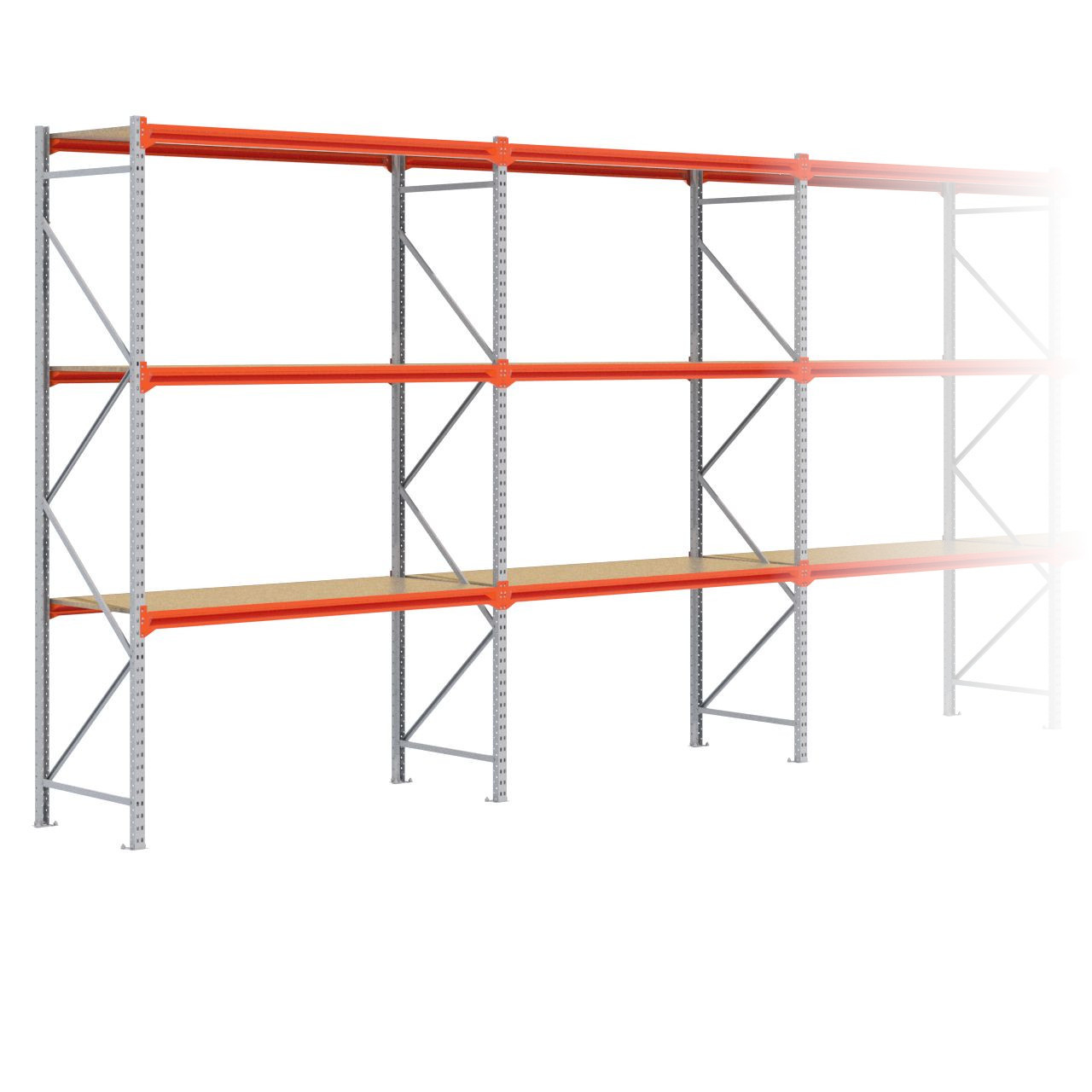 Grootvakstelling 3.000 mm x 15.300 mm x 800 mm (HxLxD) - 3 niveaus GALVA
