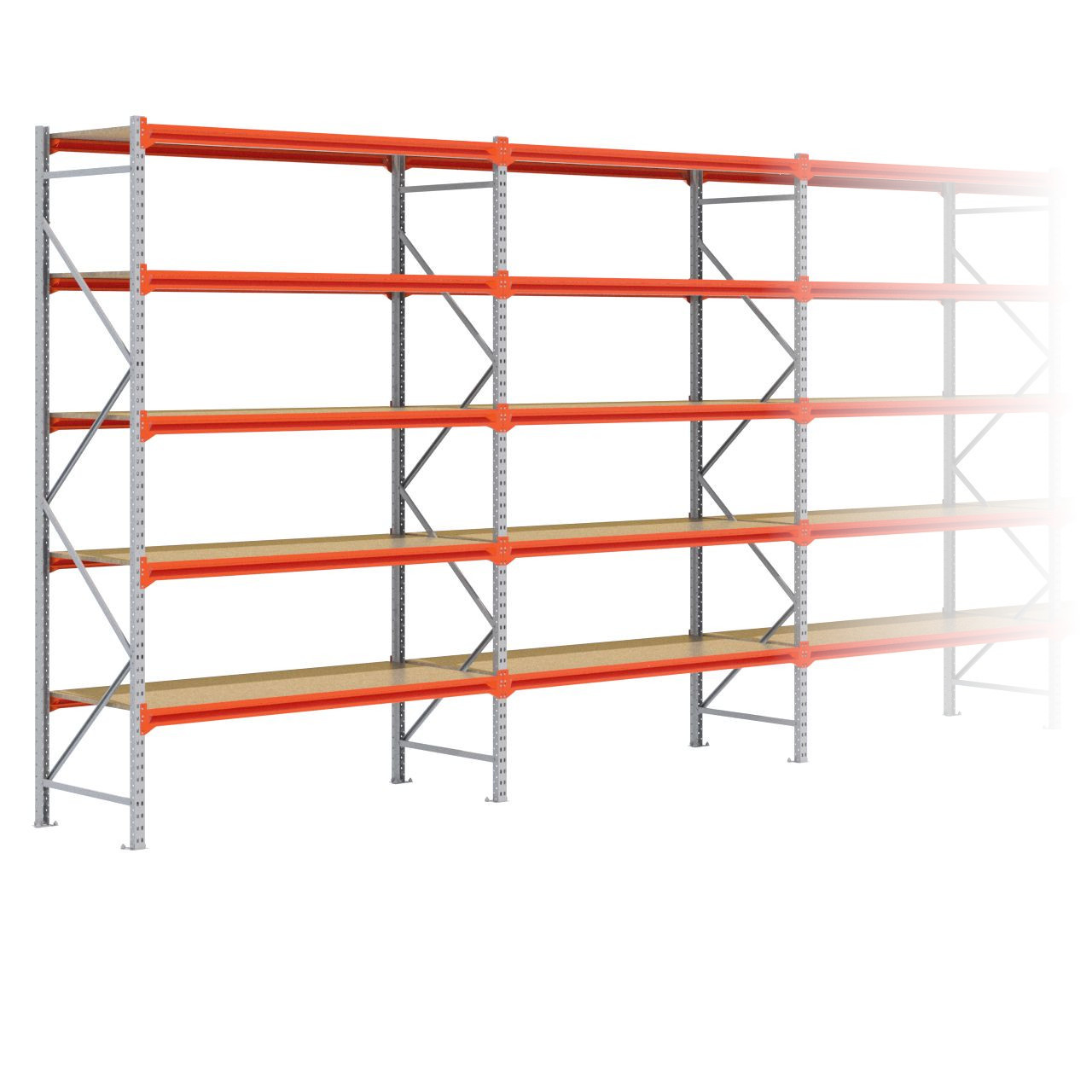 Grootvakstelling 3.000 mm x 15.300 mm x 800 mm (HxLxD) - 5 niveaus GALVA