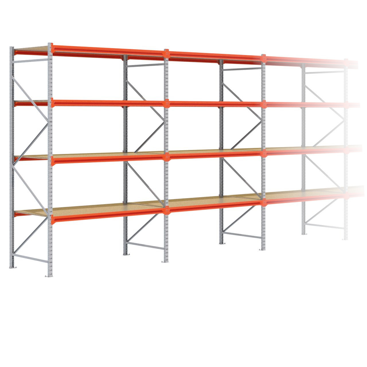 Grootvakstelling 3.000 mm x 17.200 mm x 1.000 mm (HxLxD) - 4 niveaus GALVA