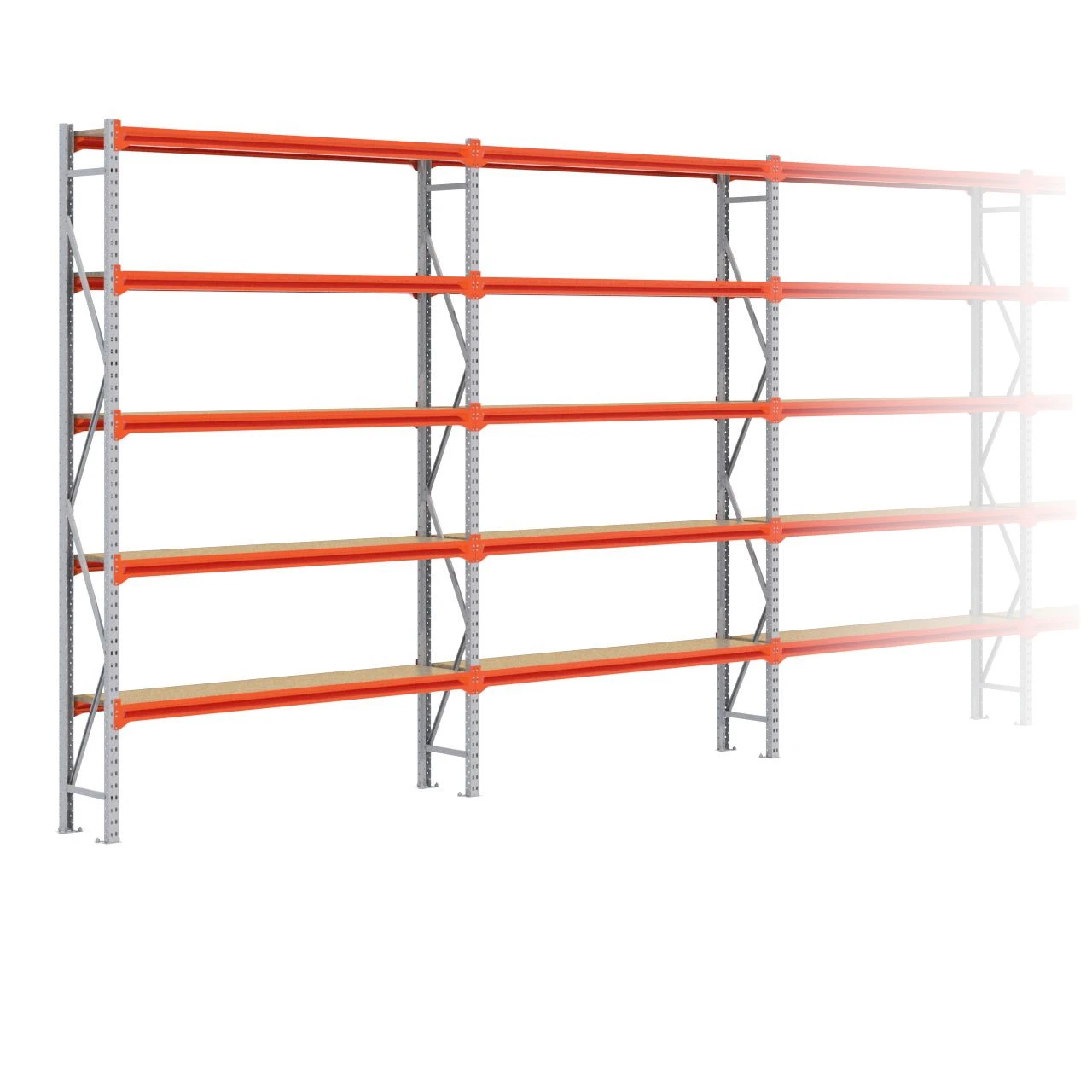 Grootvakstelling 3.000 mm x 17.200 mm x 400 mm (HxLxD) - 5 niveaus GALVA