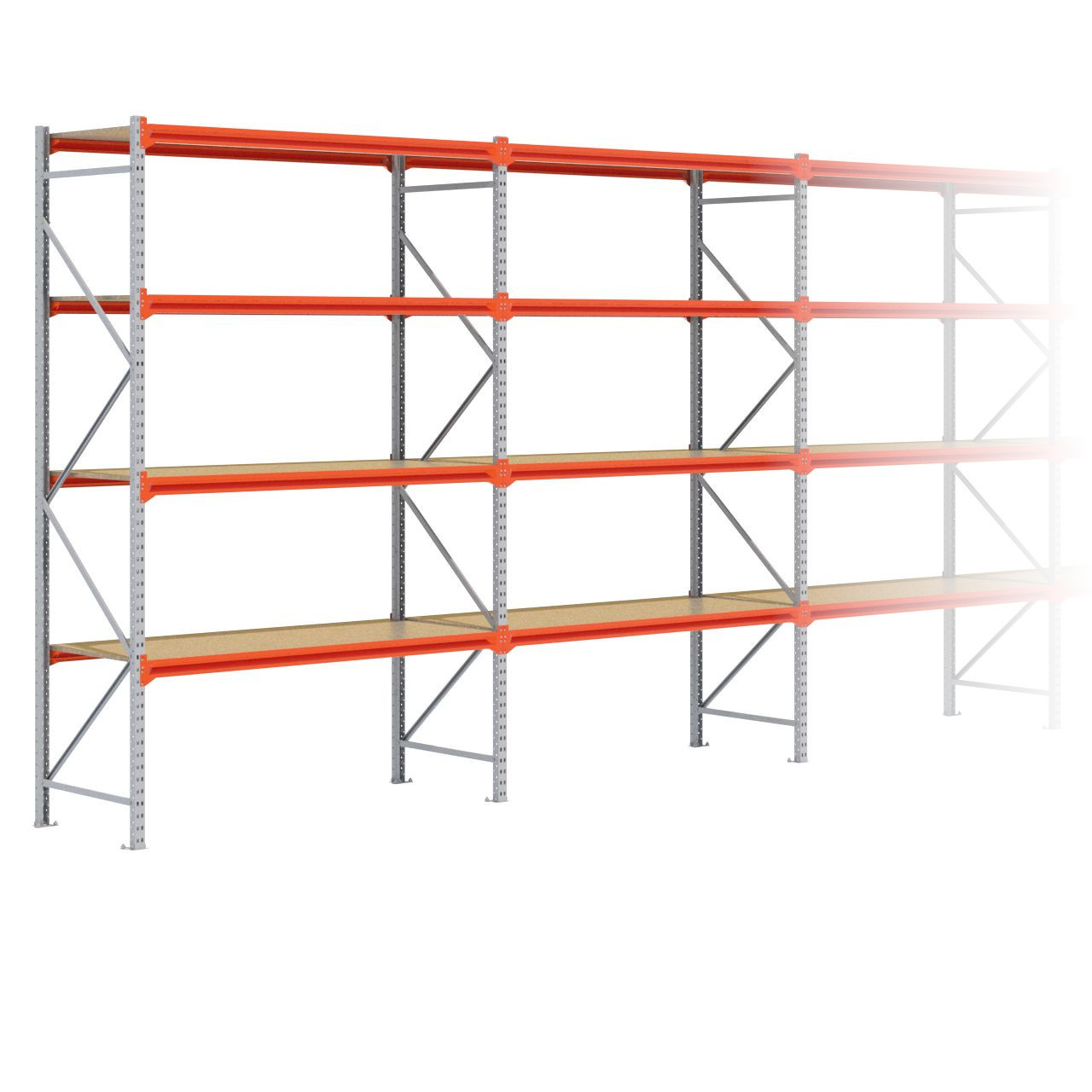 Grootvakstelling 3.000 mm x 17.200 mm x 800 mm (HxLxD) - 4 niveaus GALVA