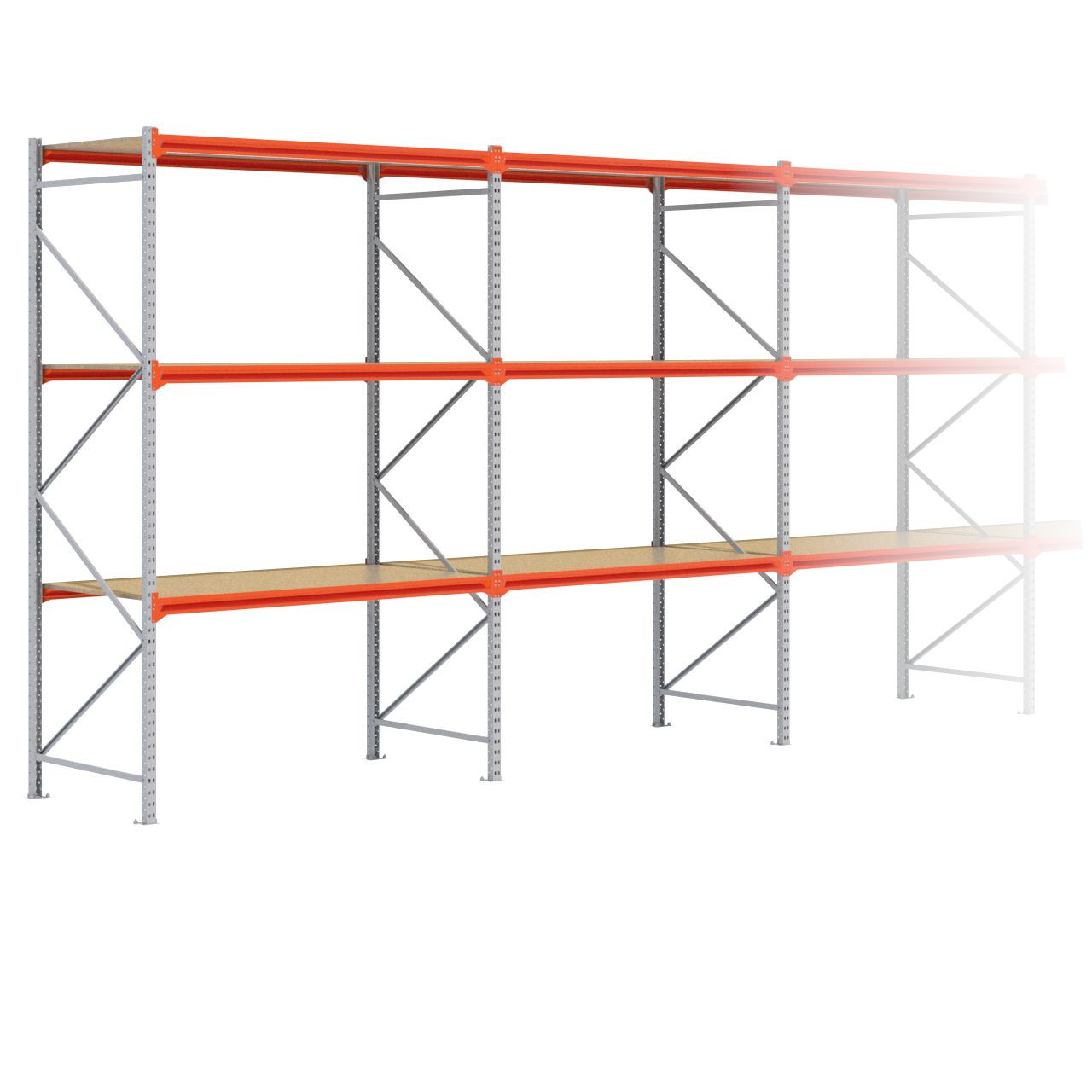 Grootvakstelling 3.000 mm x 19.100 mm x 1.000 mm (HxLxD) - 3 niveaus GALVA