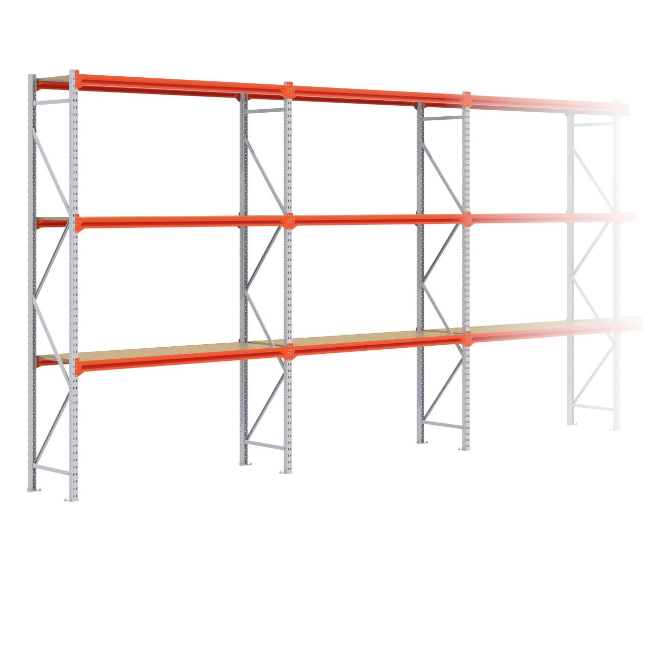 Grootvakstelling 3.000 mm x 19.100 mm x 600 mm (HxLxD) - 3 niveaus GALVA