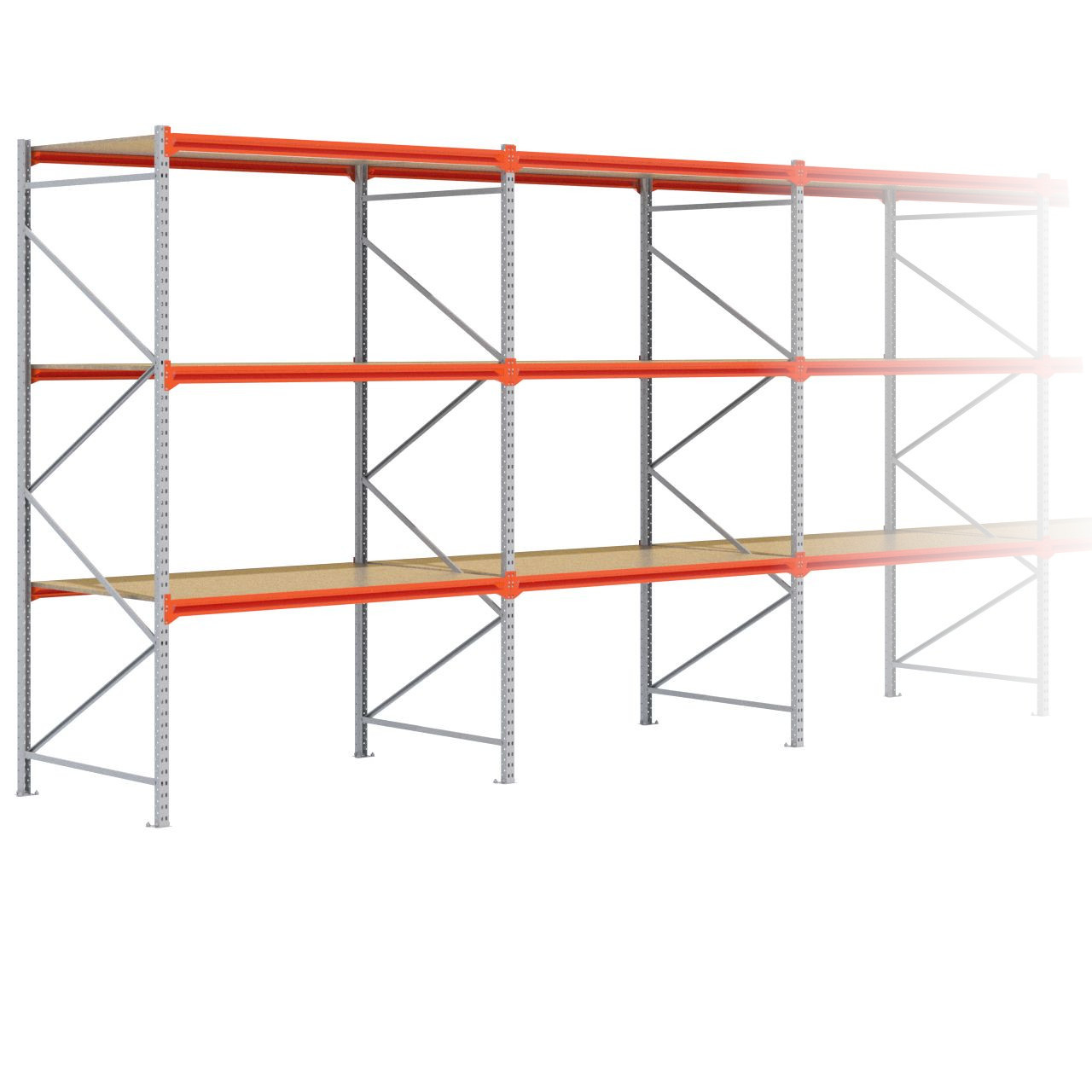 Grootvakstelling 3.000 mm x 19.100 mm x 1.200 mm (HxLxD) - 3 niveaus GALVA