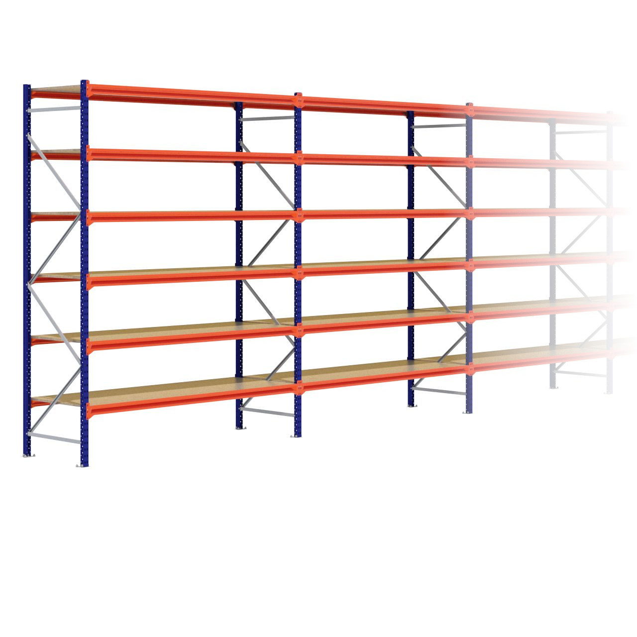 Grootvakstelling 3.000 mm x 11.600 mm x 800 mm (HxLxD) - 6 niveaus