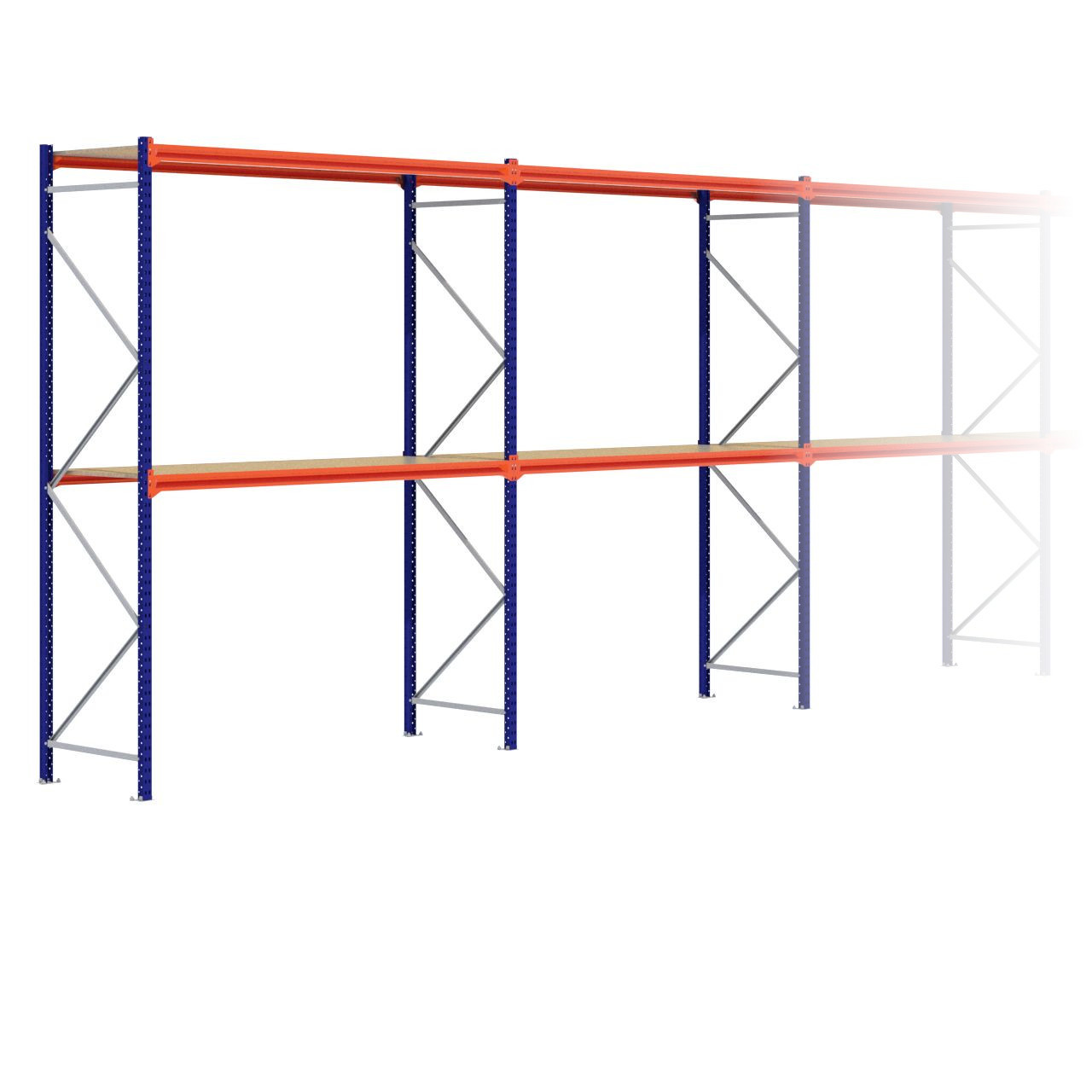 Grootvakstelling 3.000 mm x 13.900 mm x 800 mm (HxLxD) - 2 niveaus (Liggers: 2.250 mm)