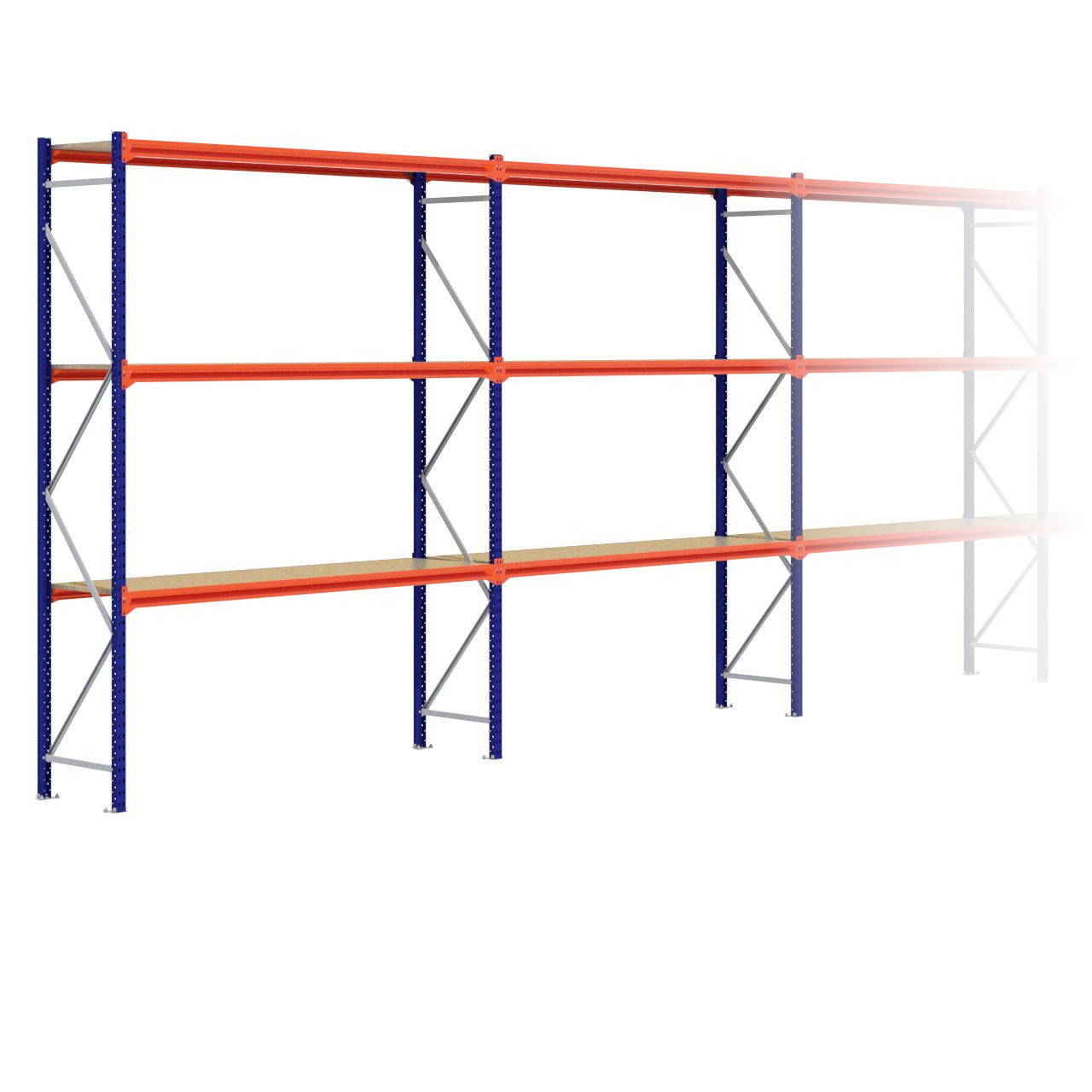 Grootvakstelling 3.000 mm x 18.500 mm x 600 mm (HxLxD) - 3 niveaus