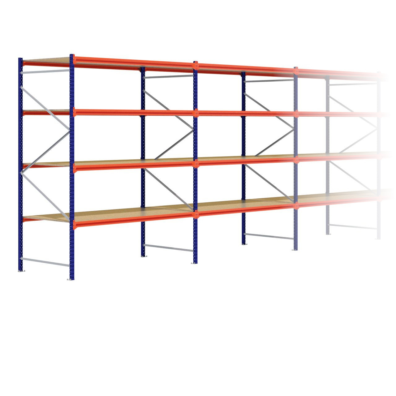 Grootvakstelling 3.000 mm x 18.500 mm x 1.200 mm (HxLxD) - 4 niveaus