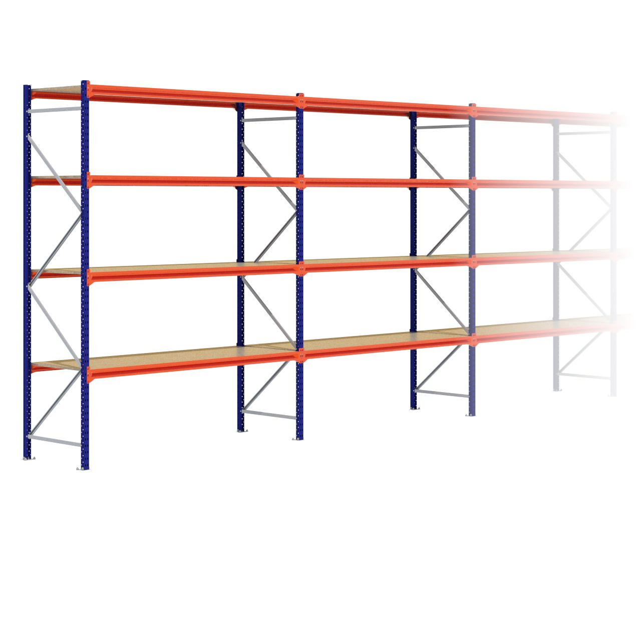 Grootvakstelling 3.000 mm x 18.500 mm x 800 mm (HxLxD) - 4 niveaus