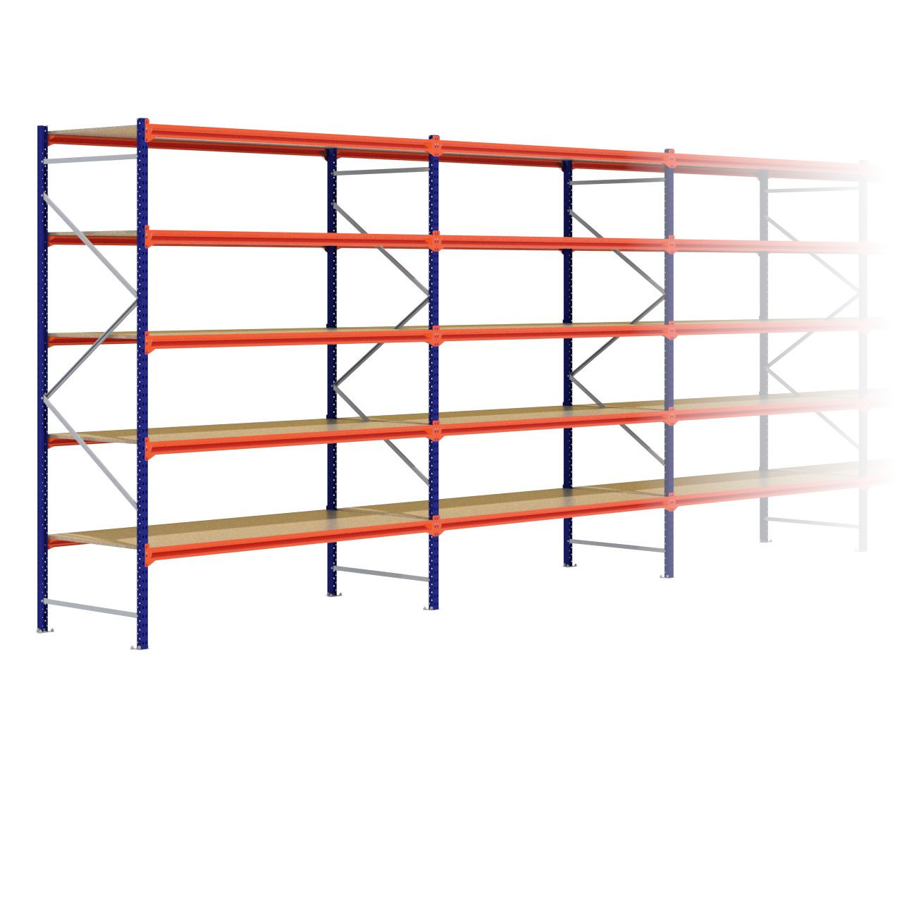 Grootvakstelling 3.000 mm x 18.500 mm x 1.000 mm (HxLxD) - 5 niveaus